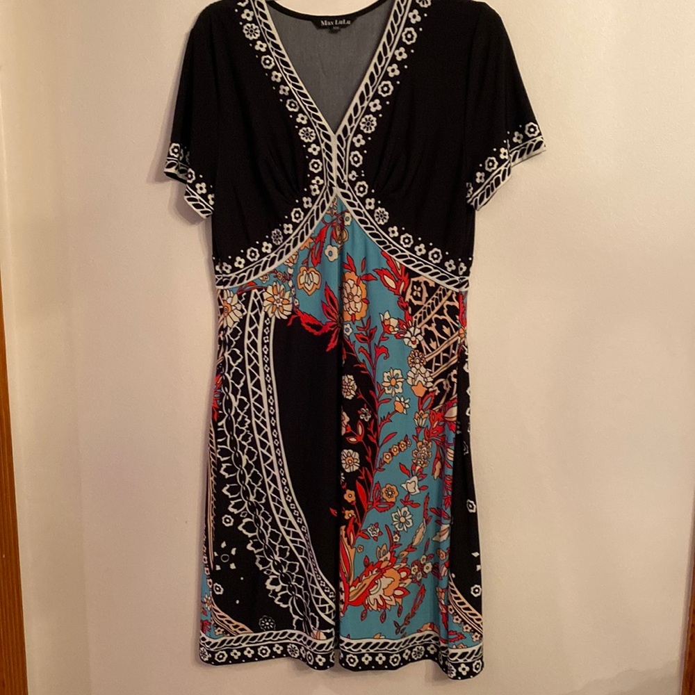 Max LuLu Fitted Black Multicolored Dress Size XXXL (Runs Small see measurements)